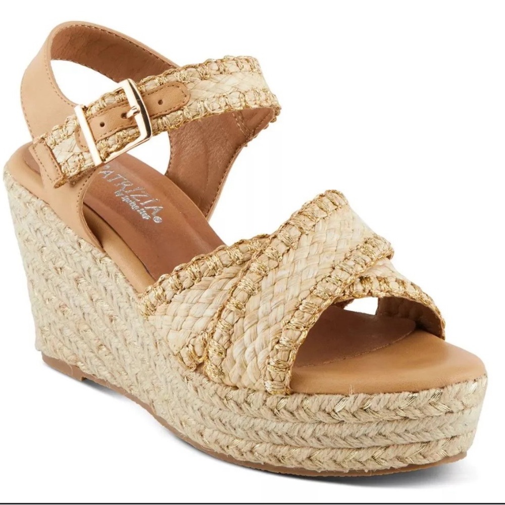 Elegant Tan and Cream Wedge Sandals